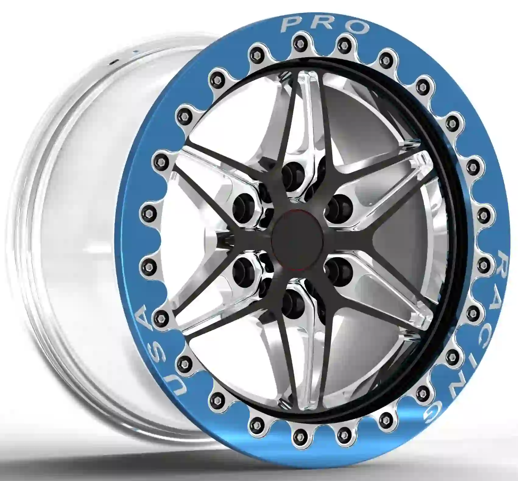 Left view of 17-inch 6 holes 6x135 blue rims forged alloy off-road wheels for the Ford F-150 2026