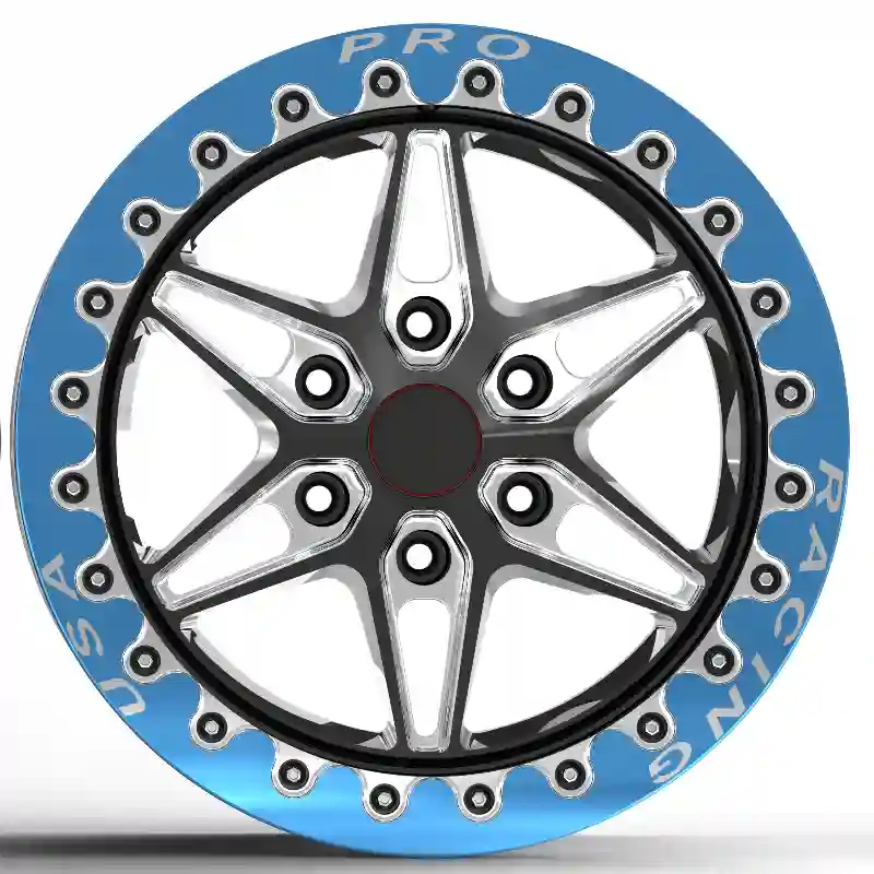 Front view of 17-inch 6 holes 6x135 blue rims forged alloy off-road wheels for the Ford F-150 2026