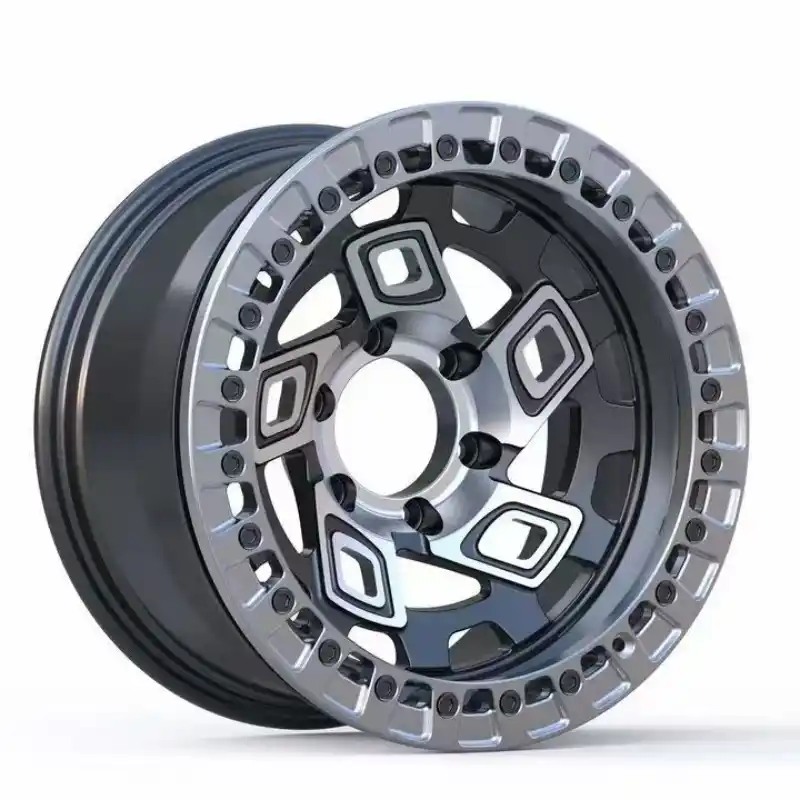 Left view of forged 5 holes 18-inch silver black offroad wheels for Touareg BMW F80 M3 Suzuki Jimny