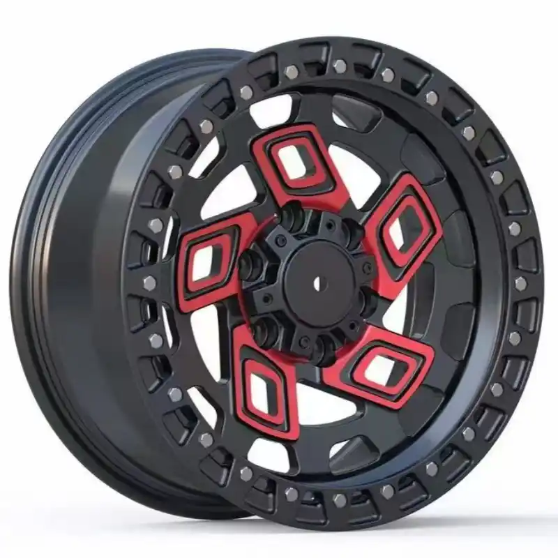 Left view of forged 5 holes 18-inch black offroad wheels for Touareg BMW F80 M3 Suzuki Jimny