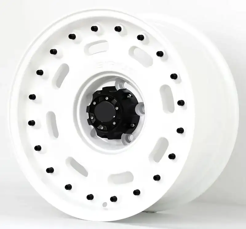 Right view of forged negative pcd120mm 139.7mm offroad white wheels for Jeep Wrangler and Chevy Colorado