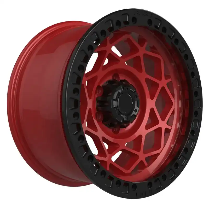 Style 3:Left view of offroad alloy red wheels 20 inch 6x139.7 PCD for VW Transporter 4X4SUVs