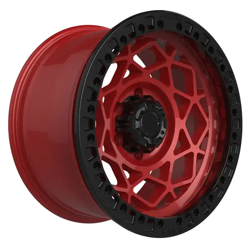 Style 2:Left view of offroad rims 6x120 PCD aluminum alloy red black wheels for Subaru Freelander