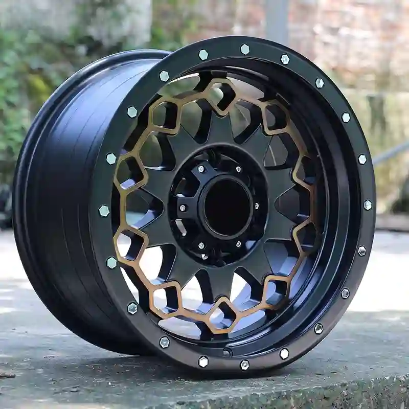 Real photo left view of Vertex offroad cast aluminum alloy 5x127 6x139.7 wheels matte black bronze accents for suvs and 4x4 vehicles