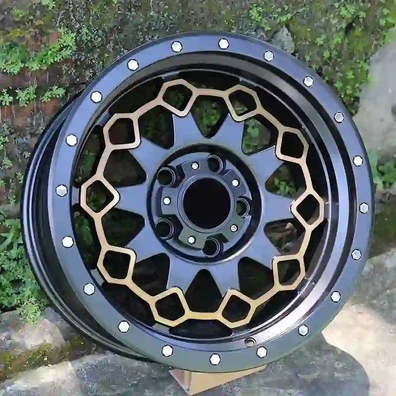Real photo front view of Vertex offroad cast aluminum alloy 5x127 6x139.7 wheels matte black bronze accents for suvs and 4x4 vehicles