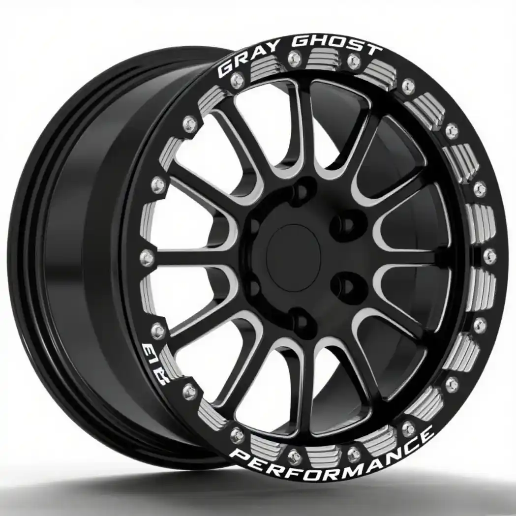 Left view of forged aluminum black wheels 17x9.5 for Ford F-150 Raptor Rico Cosmic