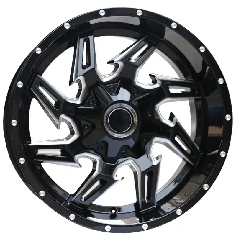 Front view of 20-inch cast alloy off-road and pickup wheel for modified car shop