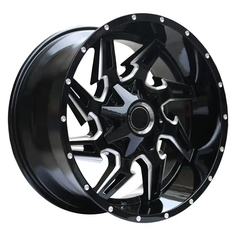 Left view of 20-inch cast alloy off-road and pickup wheel for modified car shop