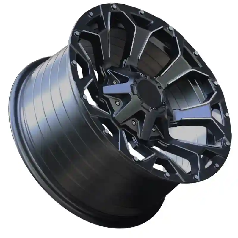 Oblique profile view of 16-20 Inch  Pcd 5x139.7 alloy wheels for 4x4 off-road vehicles