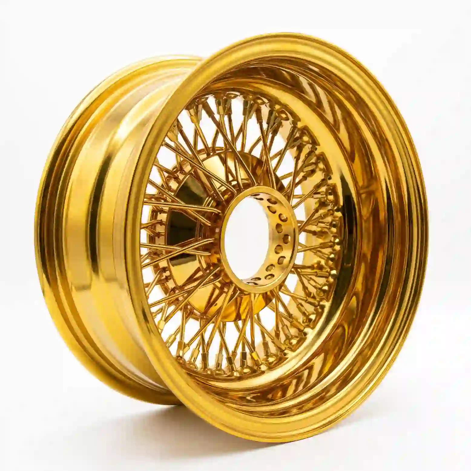 Left view:Multi-spoke wire wheels 13 14 15 16 17 18 20 inch 5.5-10j width gold chrome rims for Impala El Camino Caprice