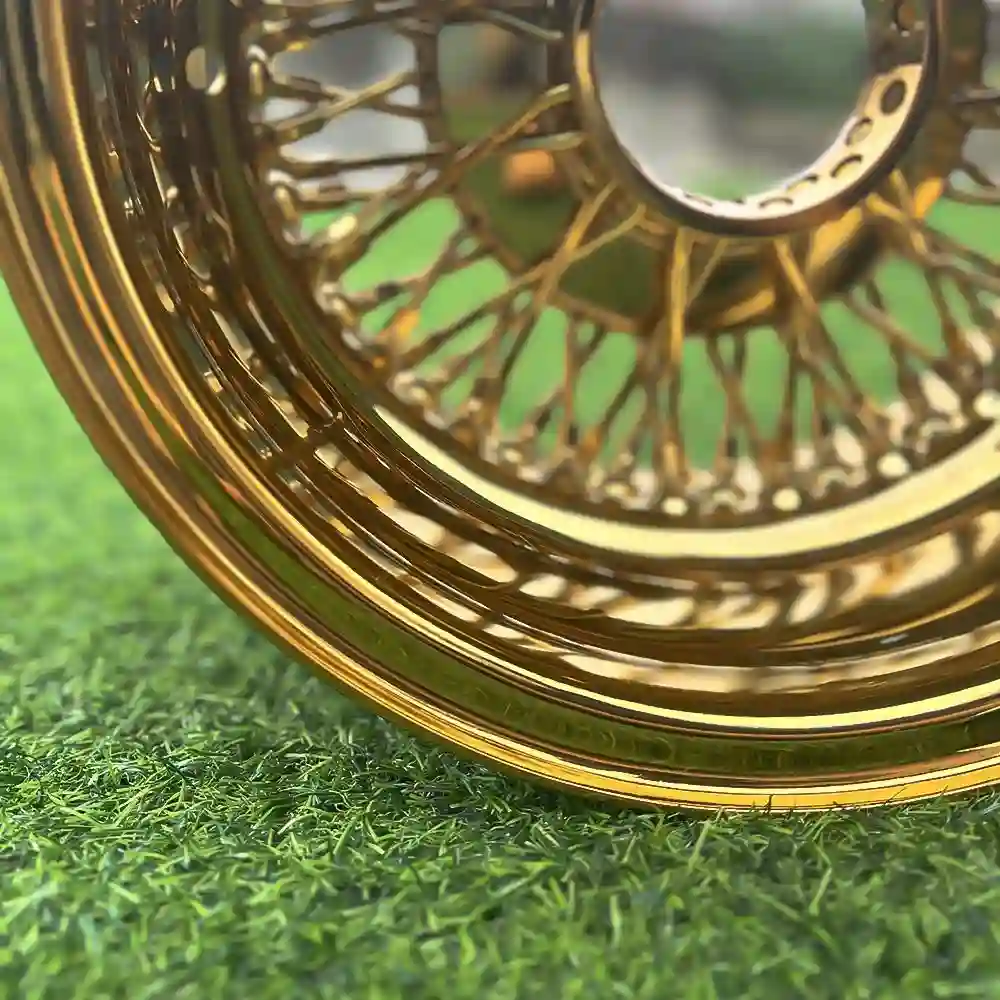 Real detail photos:Multi-spoke wire wheels 13 14 15 16 17 18 20 inch 5.5-10j width gold chrome rims for Impala El Camino Caprice