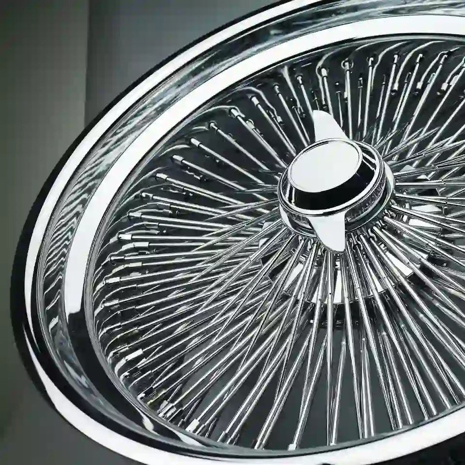 Central detail view:14-26 inch aluminum alloy forged spoke wire wheels 72/100/120/150 for Rolls Royce Ford Mustang GT Cadillac 4