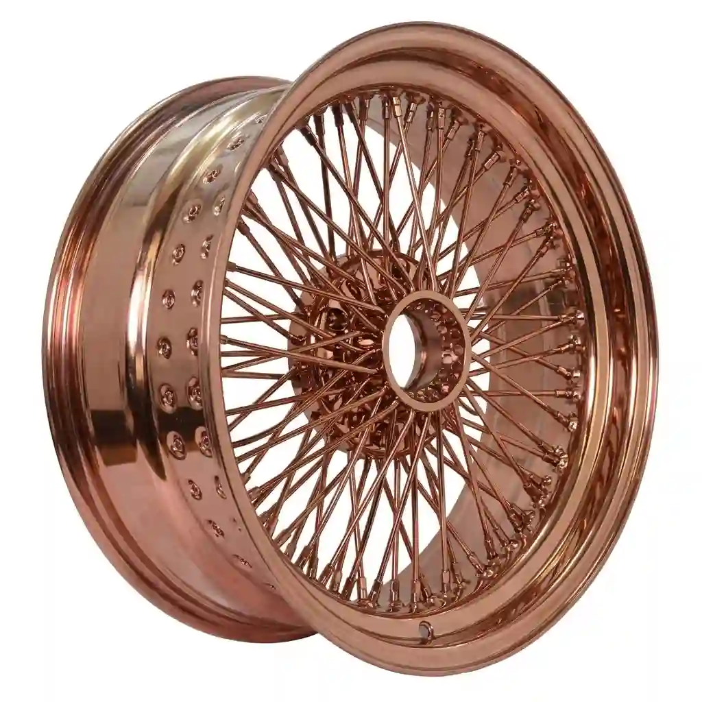 Left view:13-24 inch multi-spoke wire wheels rose gold 5x114.3 5x120 5x127 rims for Nissan 350Z/Nissan 370Z Audi RS Mercedes-AMG