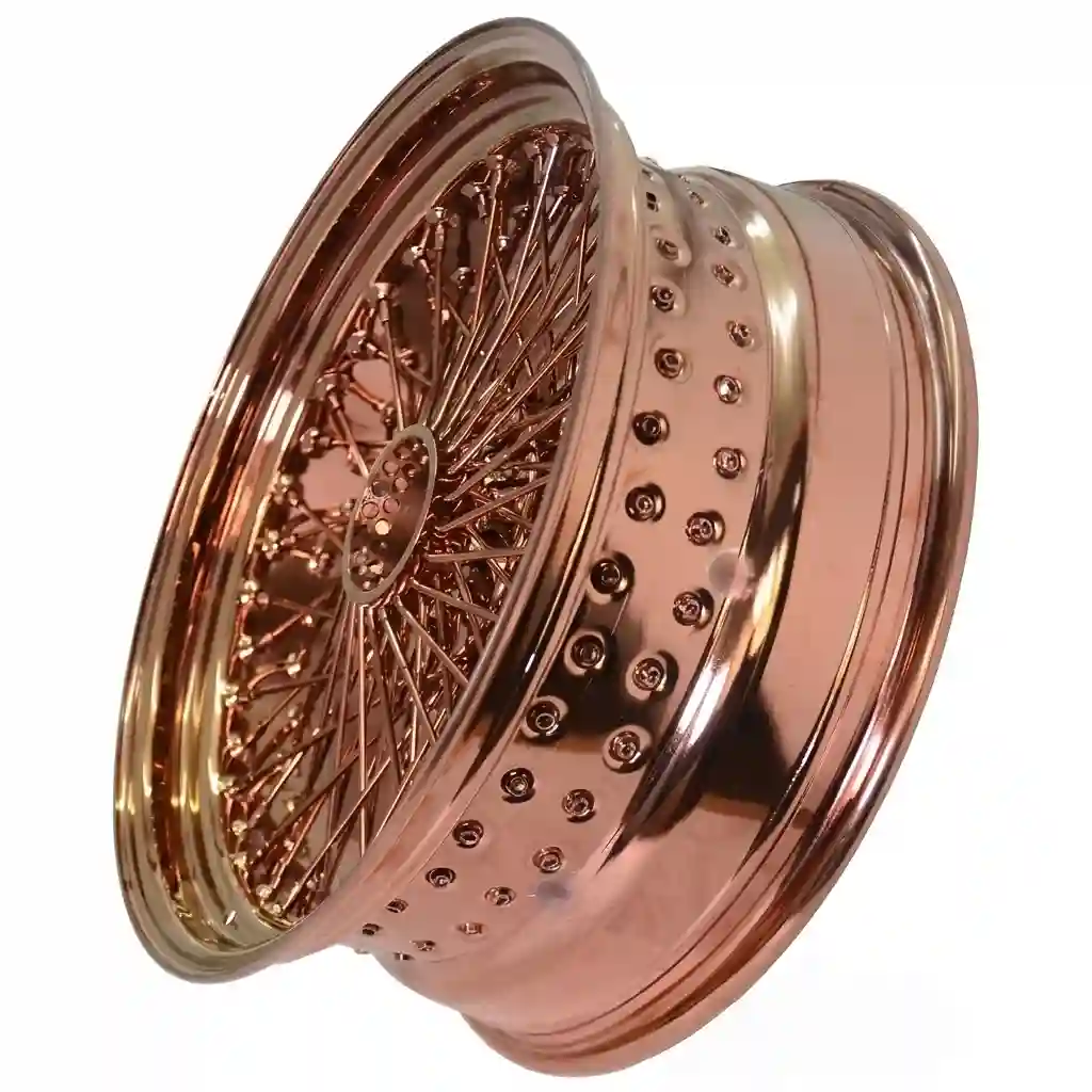 Oblique profile view:13-24 inch multi-spoke wire wheels rose gold 5x114.3 5x120 5x127 rims for Nissan 350Z/Nissan 370Z Audi RS Mercedes-AMG
