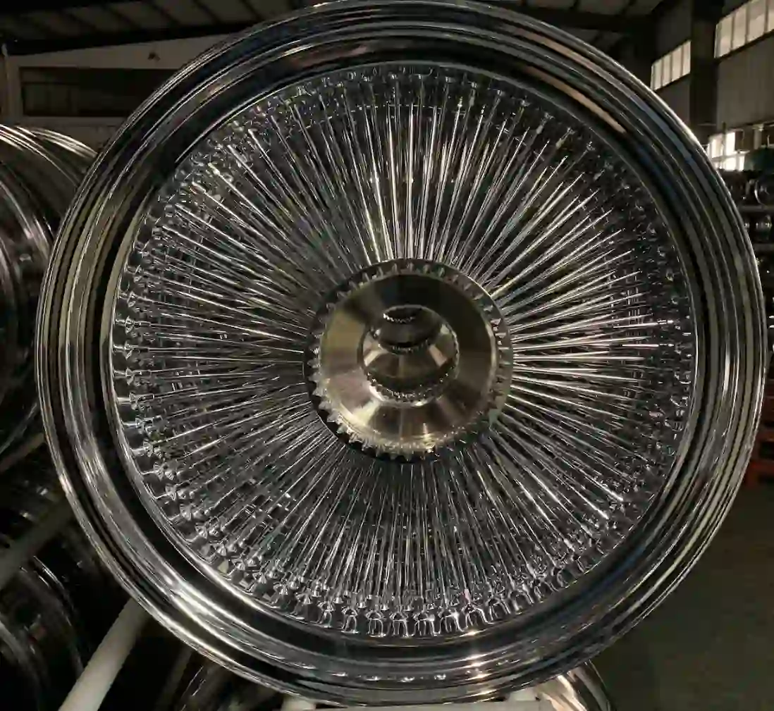 Real detail photo:Spoke wire wheels 17 18 20 22 24 inch Pcd114.3 127 139.7mm chrome rims for Impala and other vintage vehicles